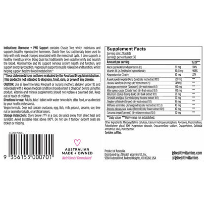 JSHealth Vitamins Hormone Balance for Women and PMS Support Supplement - Premenstrual Symptom Relief with Vitamins B3, B6 & Magnesium (60) JSHealthBuy Supplements Australia
