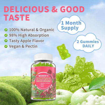 Cortisol Gummies for Women,Cortisol Manager with Ashwagandha,Magnesium,L-theanine,Phosphatidylserine,Rhodiola Rosea,Black Pepper for Mood Support,Adrenal Balance,Sleep,Vegan,Apple Flavor,60 Count HudetexBuy Supplements Australia