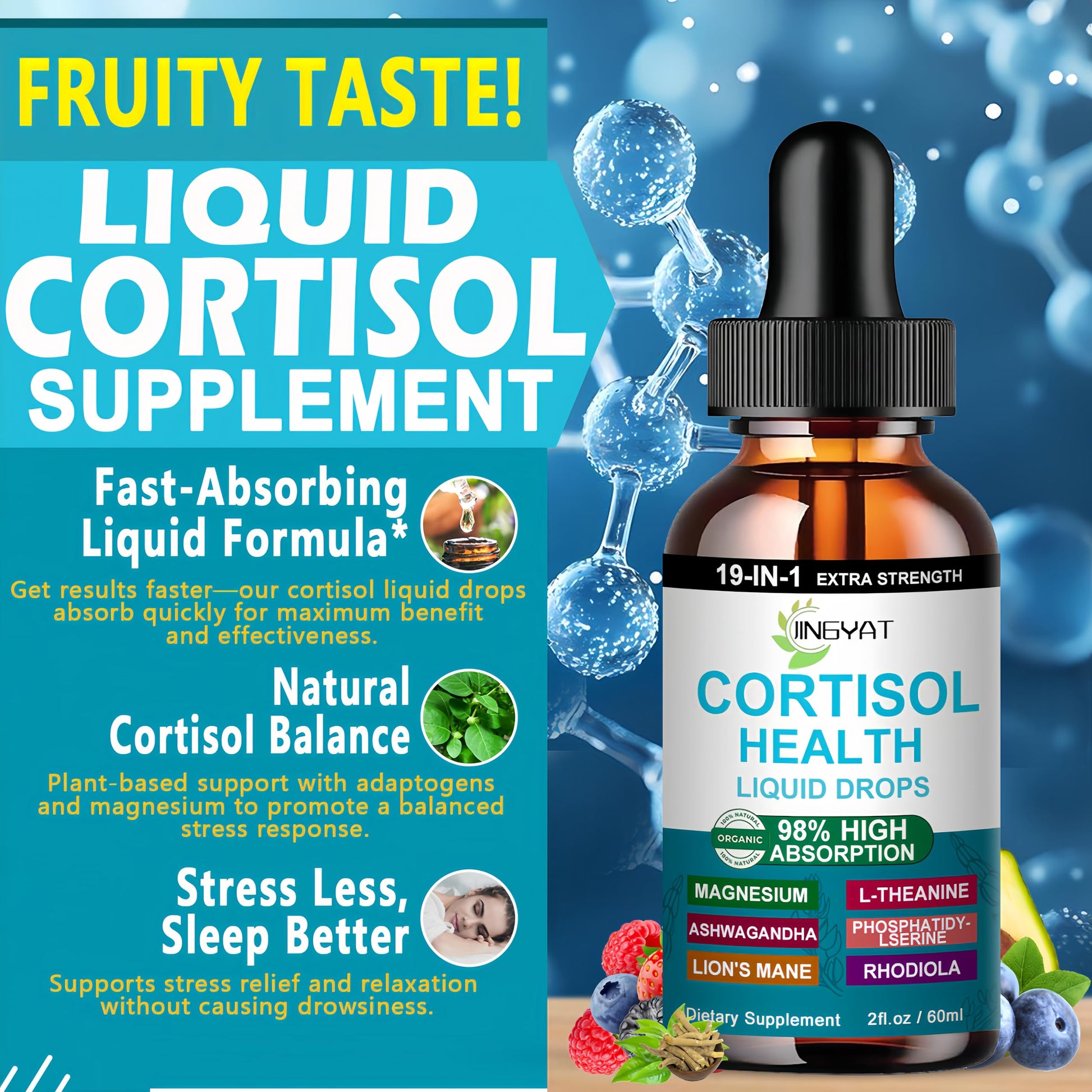 Cortisol Supplements for Women,19-in-1 Cortisol Supplement Liquid Drops w/Magnesium,L-Theanine,Ashwagandha,Omega-3, High Absorption Hormone Balanced for Women Drops - Sleep Focus Mood, Non-GMO JINGYATBuy Supplements Australia