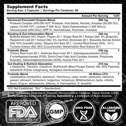 DIGESTIVAL 5-in-1 Gut Health Formula: Probiotics, Prebiotics, Enzymes, Gut Healing & Bloat Relief with 53 Ingredients, 60 Billion CFU, and Advanced Support for IBS,