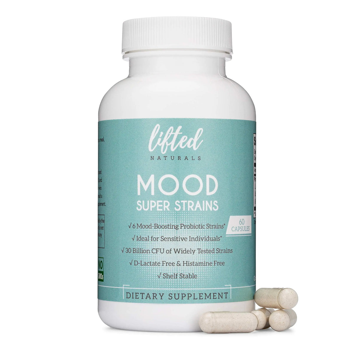 Probiotics - Mood Super Strains Probiotic - Naturally Supports Digestion & Mood - Histamine-Free Probiotics w/ L Rhamnosus GG, Shelf Stable Probiotic Supplement, 60 Day Supply, Non-GMO, VEGAN Lifted NaturalsBuy Supplements Australia