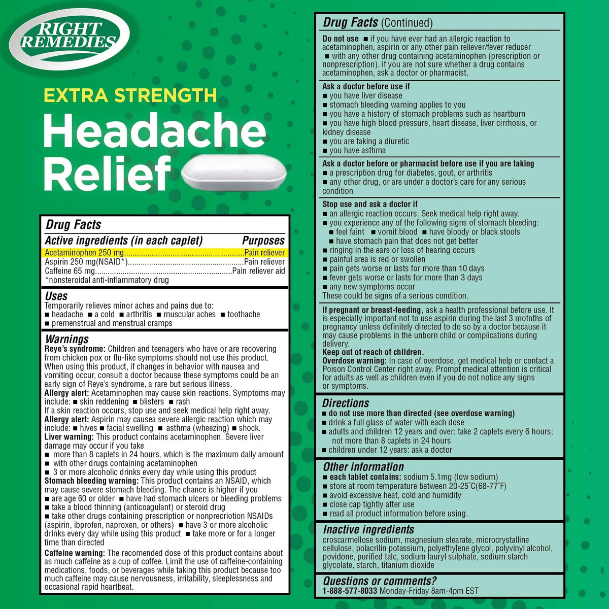 RIGHT REMEDIES Extra Strength Headache Relief with Acetaminophen, Aspirin (NSAID) & Caffeine, (300 caplets), Back & Body Pain Relief, Compare to The Active Ingredients in Excedrin® Extra Strength RIGHT REMEDIESBuy Supplements Australia