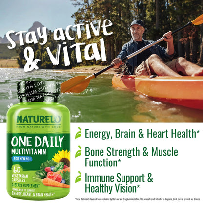 NATURELO One Daily Multivitamin for Men 50+, 60 Capsules and One Daily Multivitamin for Women 50+ (Iron Free), 60 Capsules Bundle - 2 Month Supply NATURELO