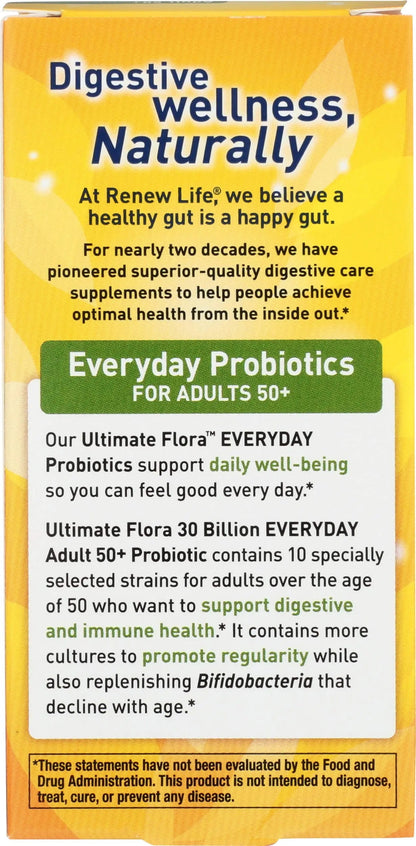 Renew Life Probiotic Adult 50 Plus Probiotic Capsules, Daily Supplement Supports Urinary, Digestive and Immune Health, L. Rhamnosus GG, Dairy, Soy and gluten-free, 30 Billion CFU, 30 Count Renew LifeBuy Supplements Australia