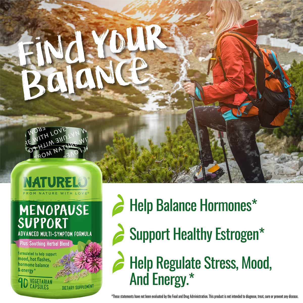 NATURELO Menopause Supplements for Women, Herbal Blend with Black Cohosh for Menopause Hot Flashes Advanced Estrogen Multi-Symptom Formula 90 Capsules NATURELOBuy Supplements Australia