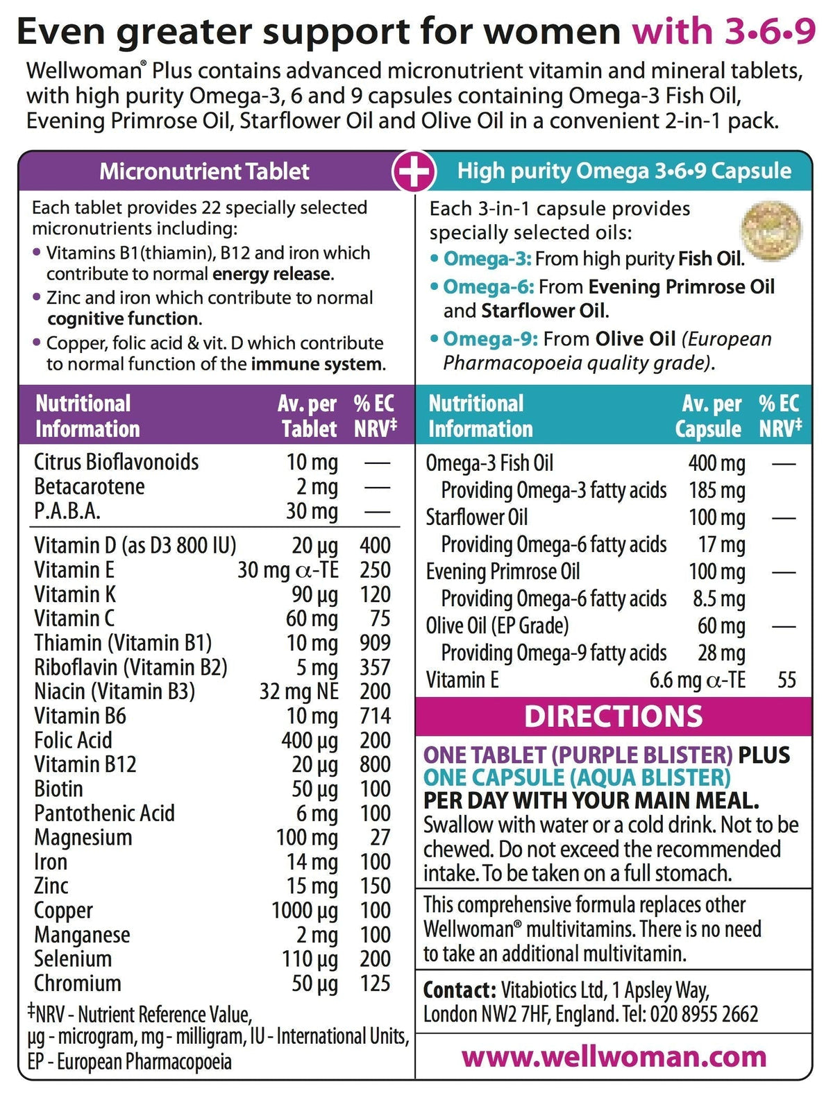 Vitabiotics Wellwoman Plus Omega 3 6 9 - 56 Tablets/Capsules VitabioticsBuy Supplements Australia