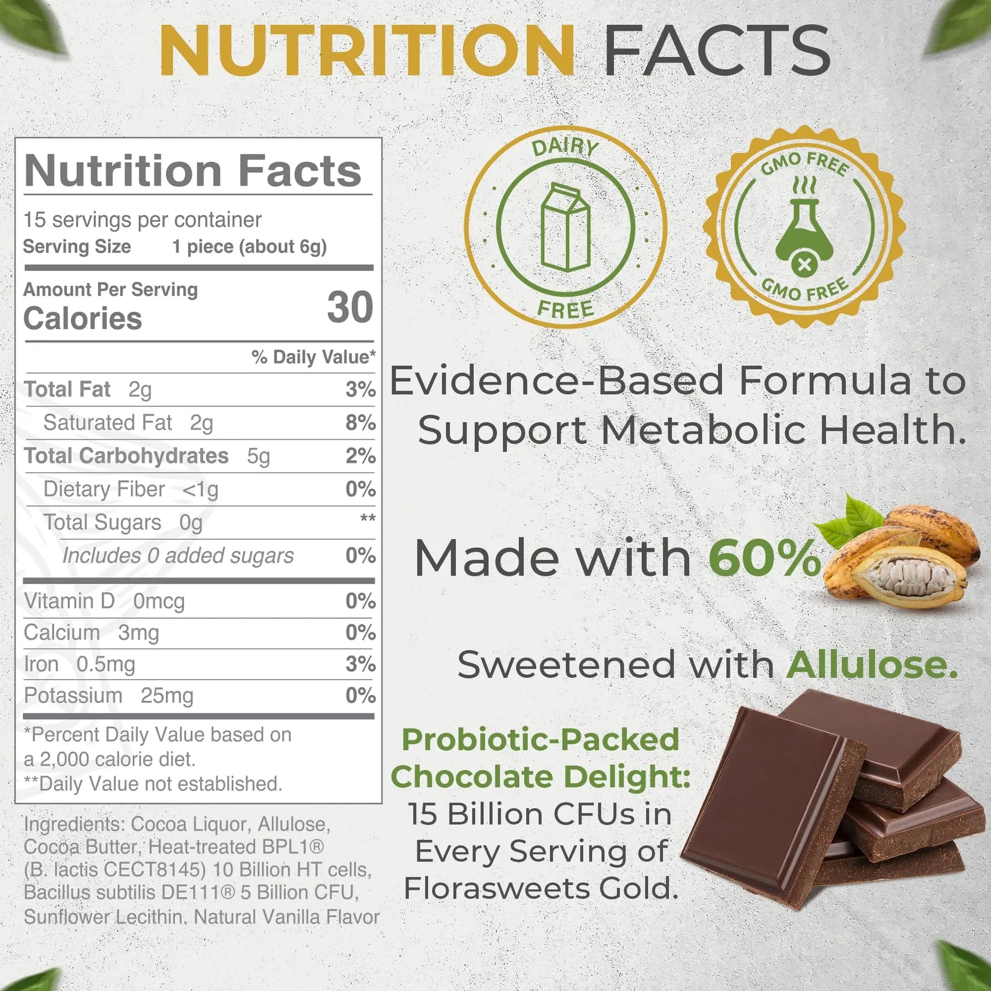 Revival Point Florasweets Gold Chocolate Bites with Probiotic + Postbiotic Stains DE111 & BPL1 - Indivally Wrapped - Supports Digestive & Gut Health Bacillus subtilis (1) Revival PointBuy Supplements Australia