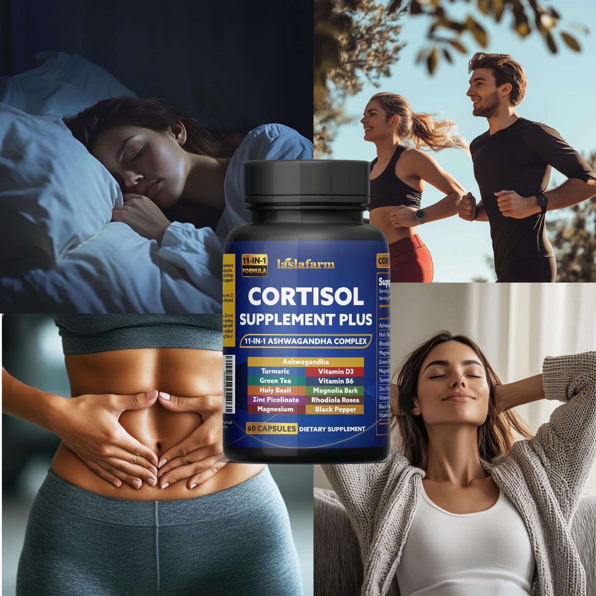 laslafarm 11in1 Cortisol Plus Supplement, 11in1 Ashwagandha and Natural Herbal Complex Vitamin Blend for Daily Mood, Focus and Sleep, Suitable for Women and Men 60 Capsules laslafarmBuy Supplements Australia