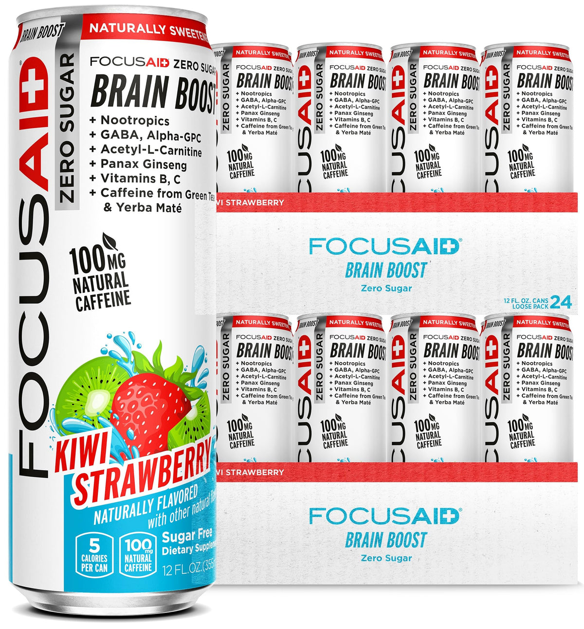 FOCUSAID ZERO SUGAR Nootropics Blend, Alpha-GPC, GABA, 100mg Natural Caffeine from Green Tea, Yerba Mate, Vitamin B-Complex, Keto-Friendly, No Artificial Sweeteners, 12 Fl Oz (Pack of 24) LIFEAIDBuy Supplements Australia
