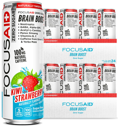 FOCUSAID ZERO SUGAR Nootropics Blend, Alpha-GPC, GABA, 100mg Natural Caffeine from Green Tea, Yerba Mate, Vitamin B-Complex, Keto-Friendly, No Artificial Sweeteners, 12 Fl Oz (Pack of 24) LIFEAIDBuy Supplements Australia