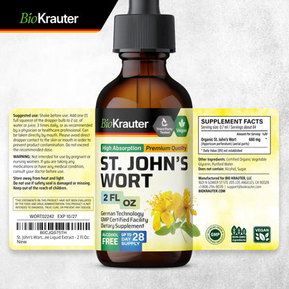 BIO KRAUTER® St Johns Wort for Calm & Mood Support - Vegan St. John's Wort for Relaxation & Emotional Wellness Support - Calm Drops 2 Fl.Oz., 28-Day Supply, Alcohol & Sugar Free Herbal Supplements BIO KRAUTER buy supplements Au