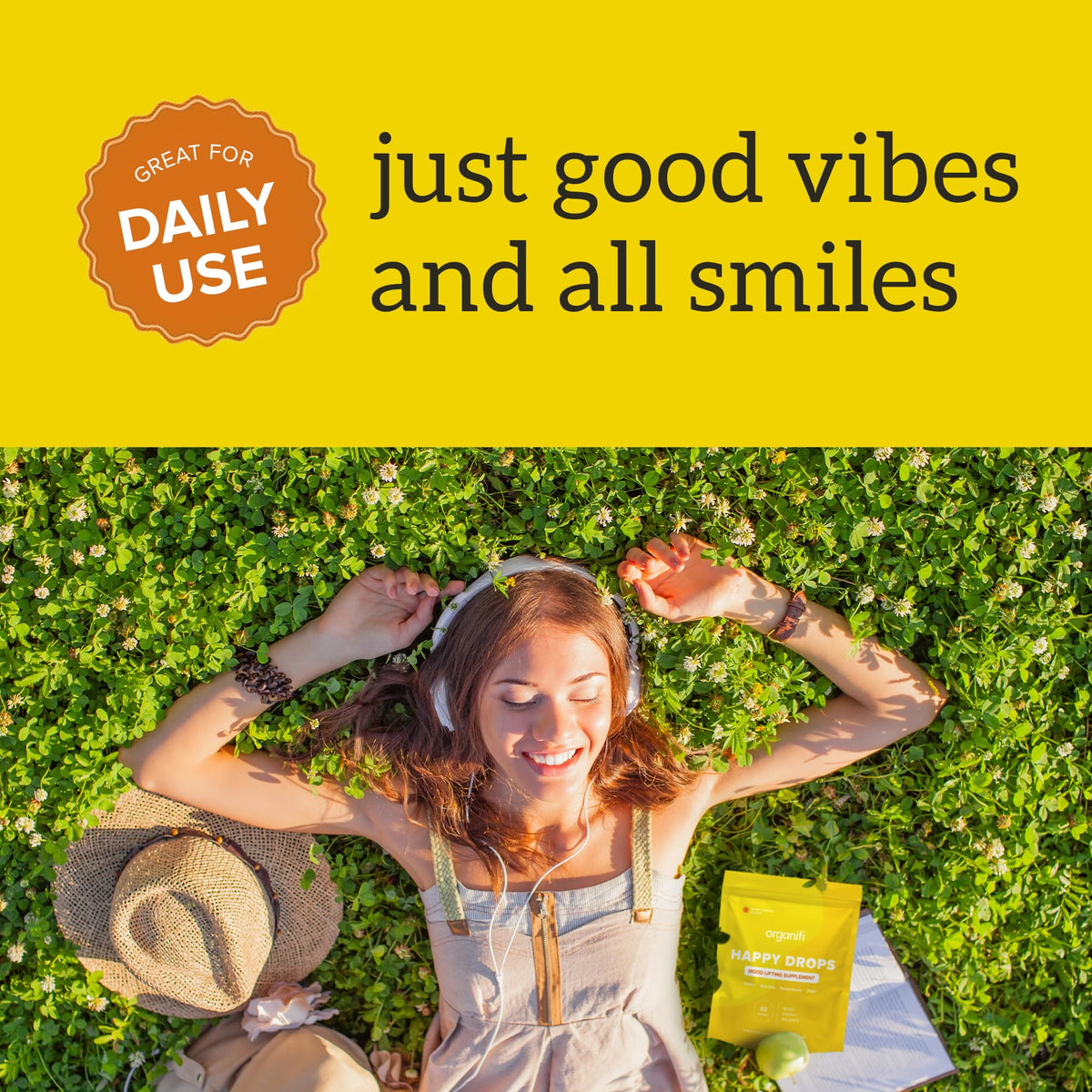 Organifi Happy Drops - Daily Superfood Happy Gummies for Adults - Mood Support Supplement for Balance, Bliss, Energy and Taking the Edge Off - Sweet Lemon Flavor - 60 Gummies Organifi buy supplements Au