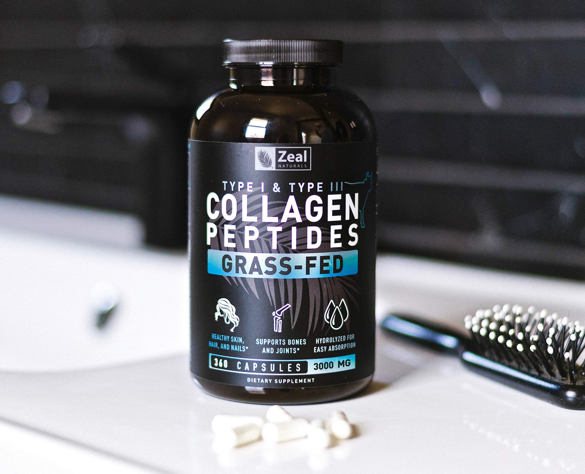 Zeal Naturals Collagen Peptides Collagen Pills (360 Capsules) Grass Fed Collagen Pepetide Powder - Hydrolyzed Collagen Powder for JointTendon SupplementHair Skin and Nails - Zeal NaturalsBuy Supplements Australia
