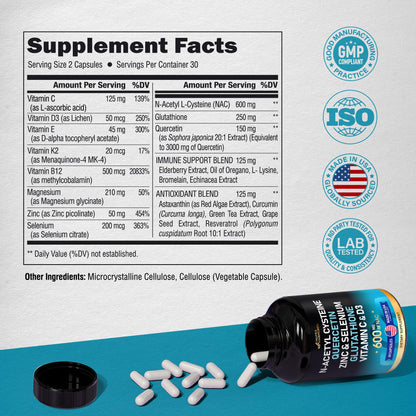 NAC 600 mg Supplement | Quercetin | Zinc | Glutathione | Selenium | Vitamin C & D3 NUTRAHARMONYBuy Supplements Australia