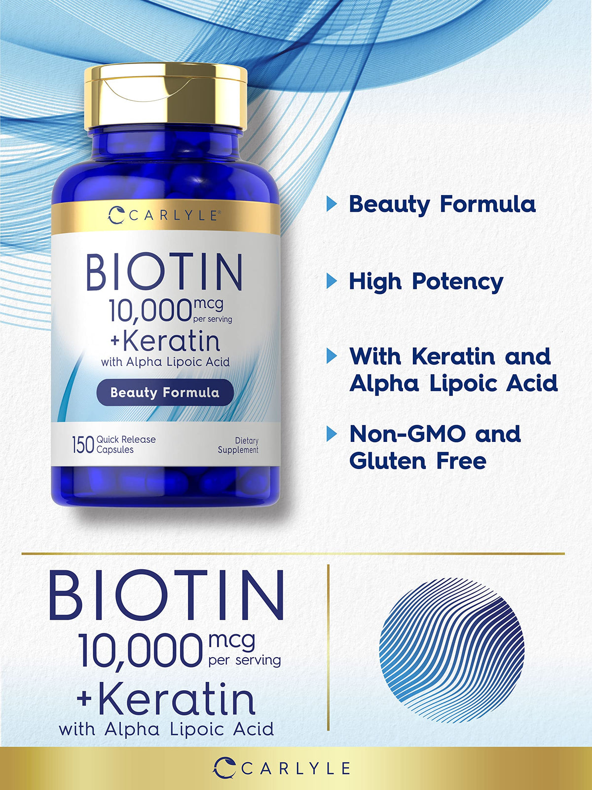 Carlyle Biotin 10000mcg | 150 Capsules | Beauty Formula with Keratin | Non-GMO, Gluten Free Supplement Carlyle buy supplements Au