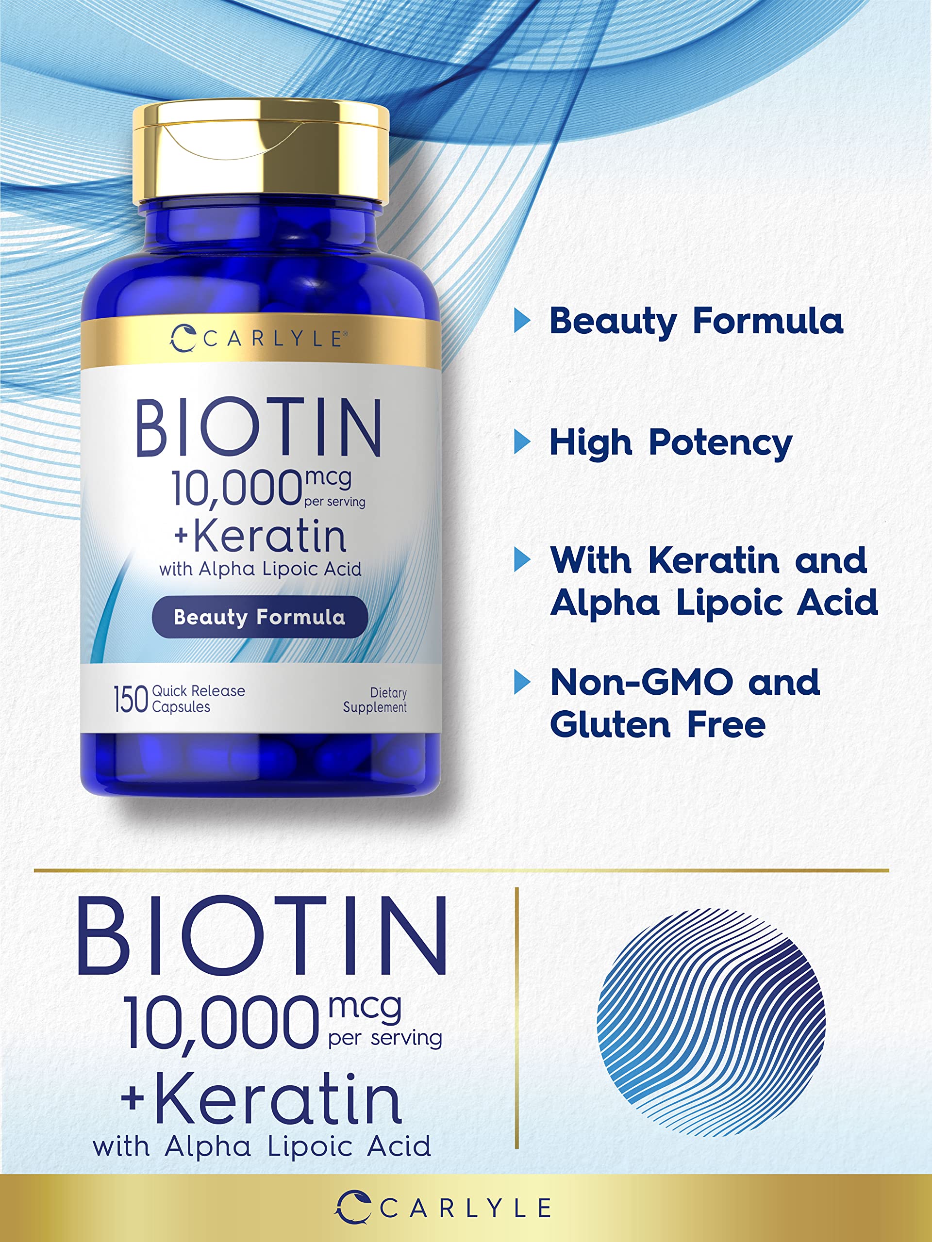 Carlyle Biotin 10000mcg | 150 Capsules | Beauty Formula with Keratin | Non-GMO, Gluten Free Supplement Carlyle buy supplements Au