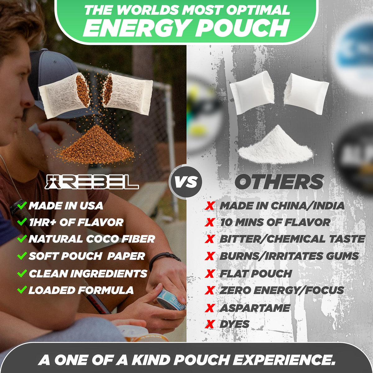Rebel Nootropic Energy Caffeine Pouches (Cool Mint) • 100mg Caffeine • Alpha GPC • Huperzine A & Essential Vitamins • Sugar-Free • Coconut Fiber Technology • 15 Pouches Per Can (Pack of 4) Rebel SupplementsBuy Supplements Australia