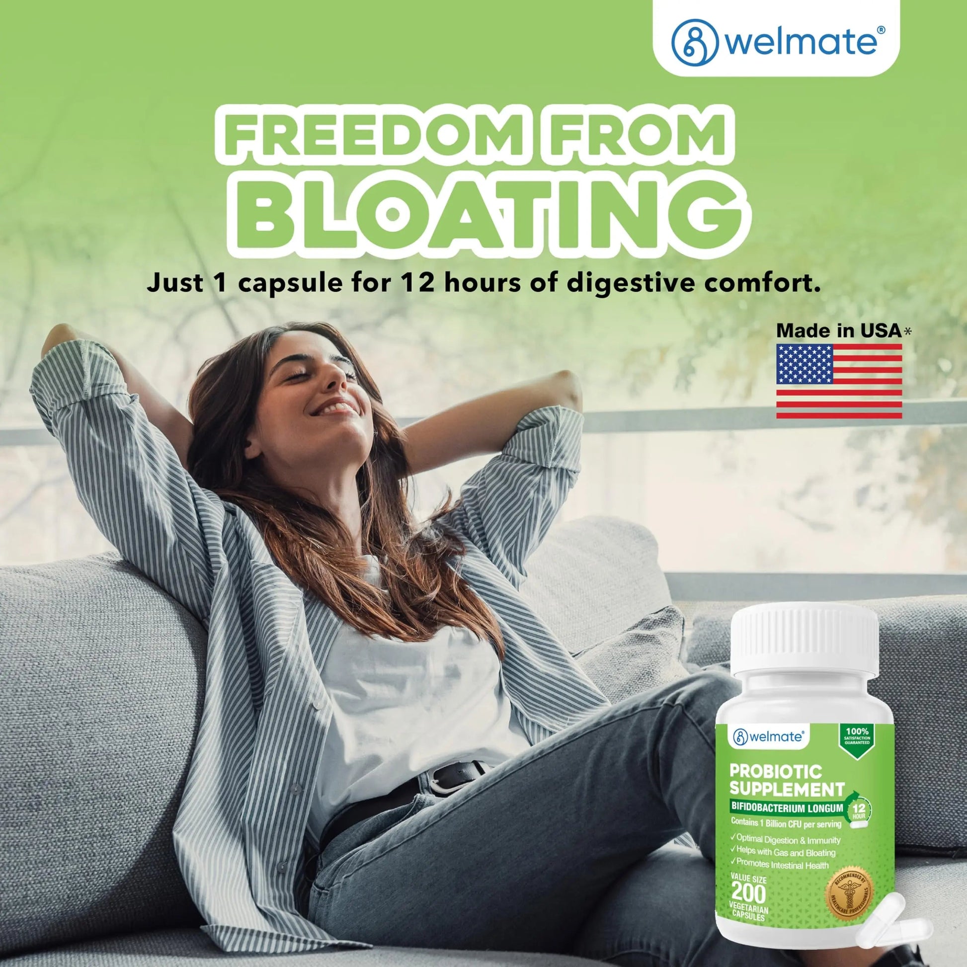 WELMATE Bifidobacterium - Probiotic Supplement - Supports Gut Health - Immune Support - Digestive Enzymes - Gluten Free - Vegan - Men & Womens Probiotic - Value Size - 200 Count WELMATE buy supplements Au