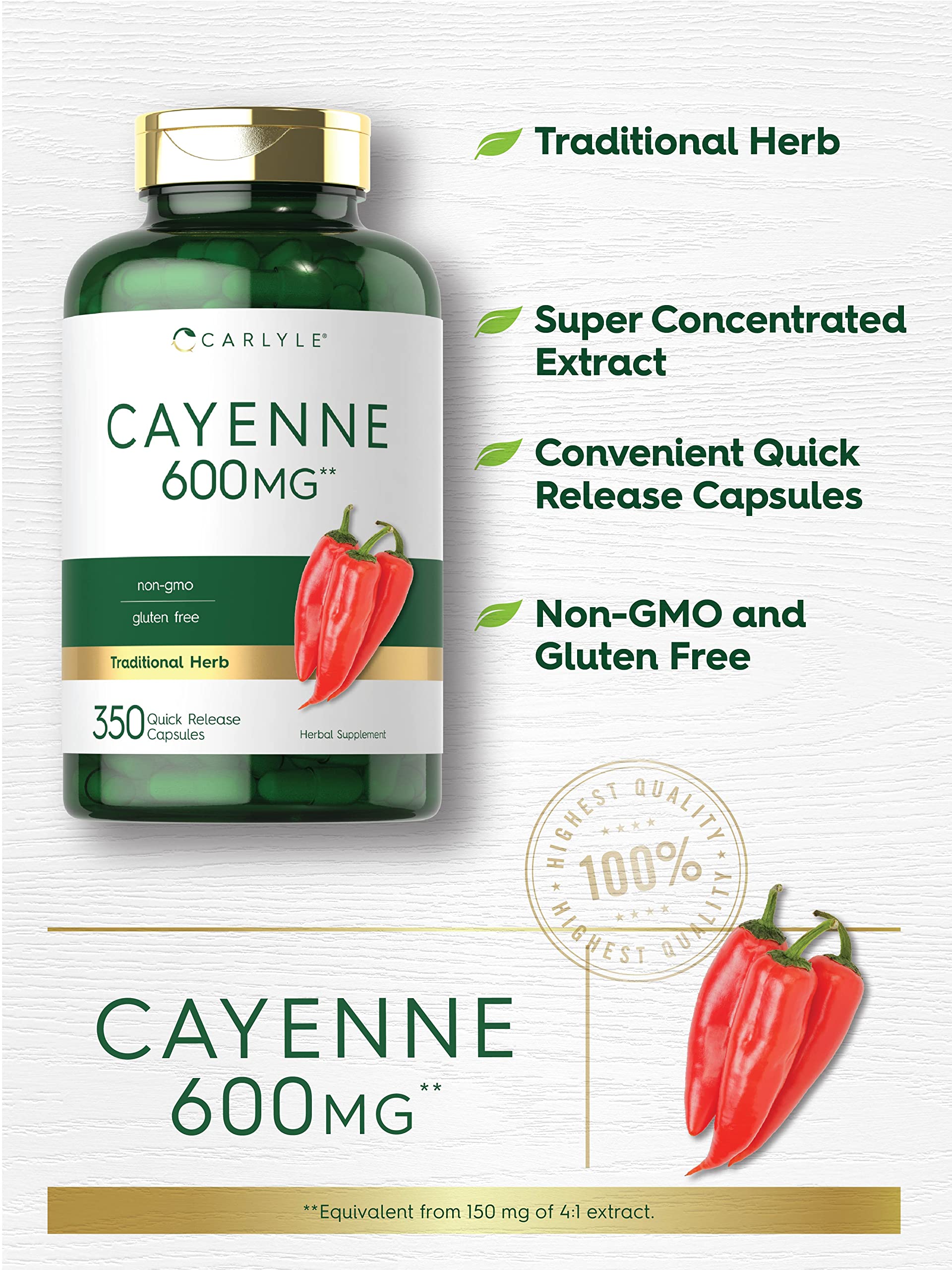 Carlyle Cayenne Pepper Capsules 600mg | 350 Pills | Non-GMO, Gluten Free Supplement CarlyleBuy Supplements Australia