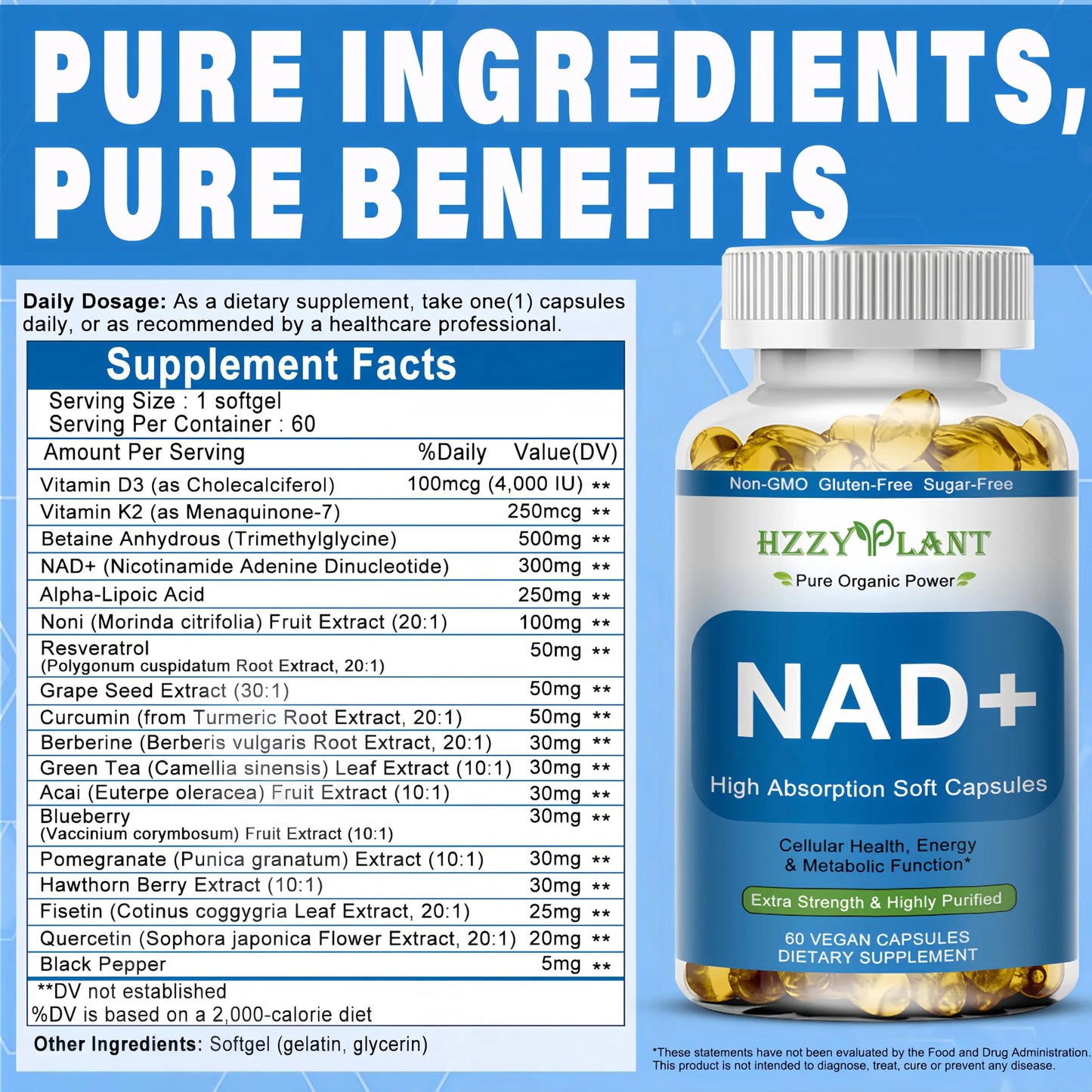 HZZYPLANT NAD+ Supplement, High Absorption NAD Supplements for Women for Cellular Energy Immune Focus Health, NAD Resveratrol Softgel Capsules, NAD Liquid Softgels Supplement, Non-GMO, 2 Month Supply HZZYPLANTBuy Supplements Australia