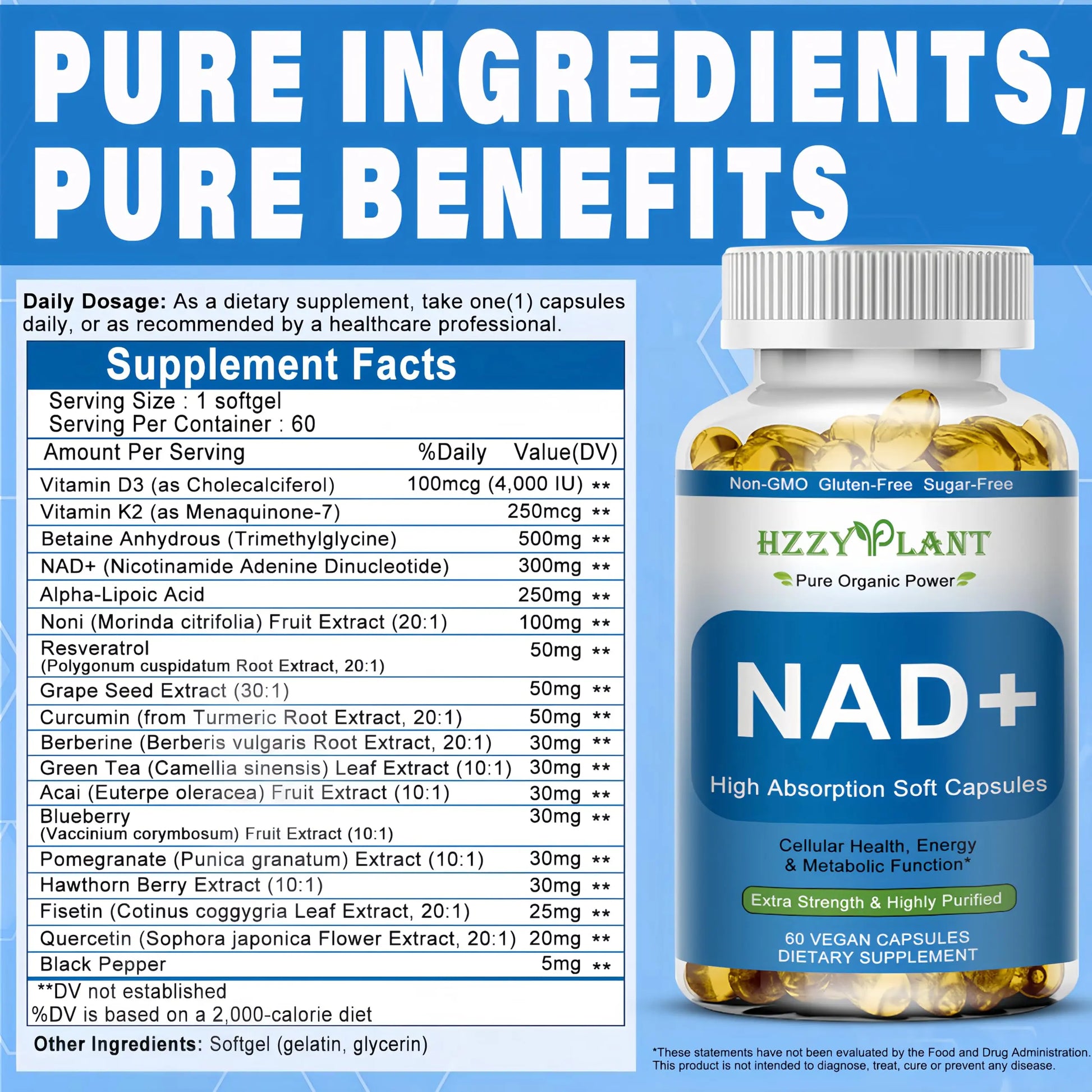 HZZYPLANT NAD+ Supplement, High Absorption NAD Supplements for Women for Cellular Energy Immune Focus Health, NAD Resveratrol Softgel Capsules, NAD Liquid Softgels Supplement, Non-GMO, 2 Month Supply HZZYPLANTBuy Supplements Australia