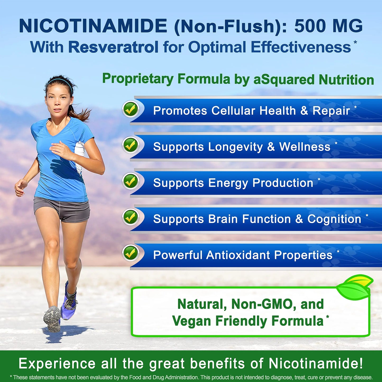 aSquared Nutrition Nicotinamide with Resveratrol - 120 Veggie Capsules - Vitamin B3 500mg (Niacinamide Flush Free) - Supplement Pills to Support NAD, Skin Cell Health & Energy aSquared NutritionBuy Supplements Australia
