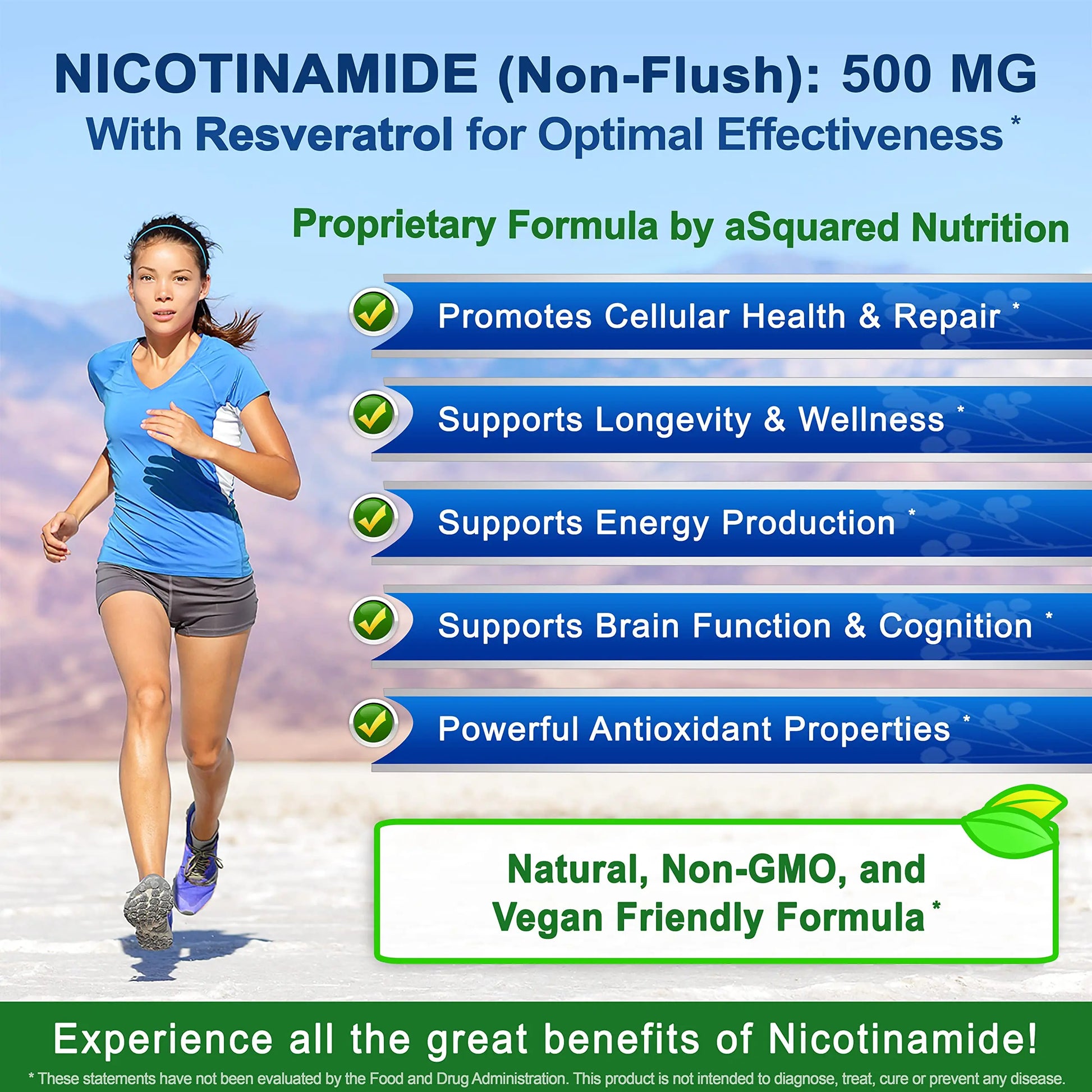 aSquared Nutrition Nicotinamide with Resveratrol - 120 Veggie Capsules - Vitamin B3 500mg (Niacinamide Flush Free) - Supplement Pills to Support NAD, Skin Cell Health & Energy aSquared NutritionBuy Supplements Australia