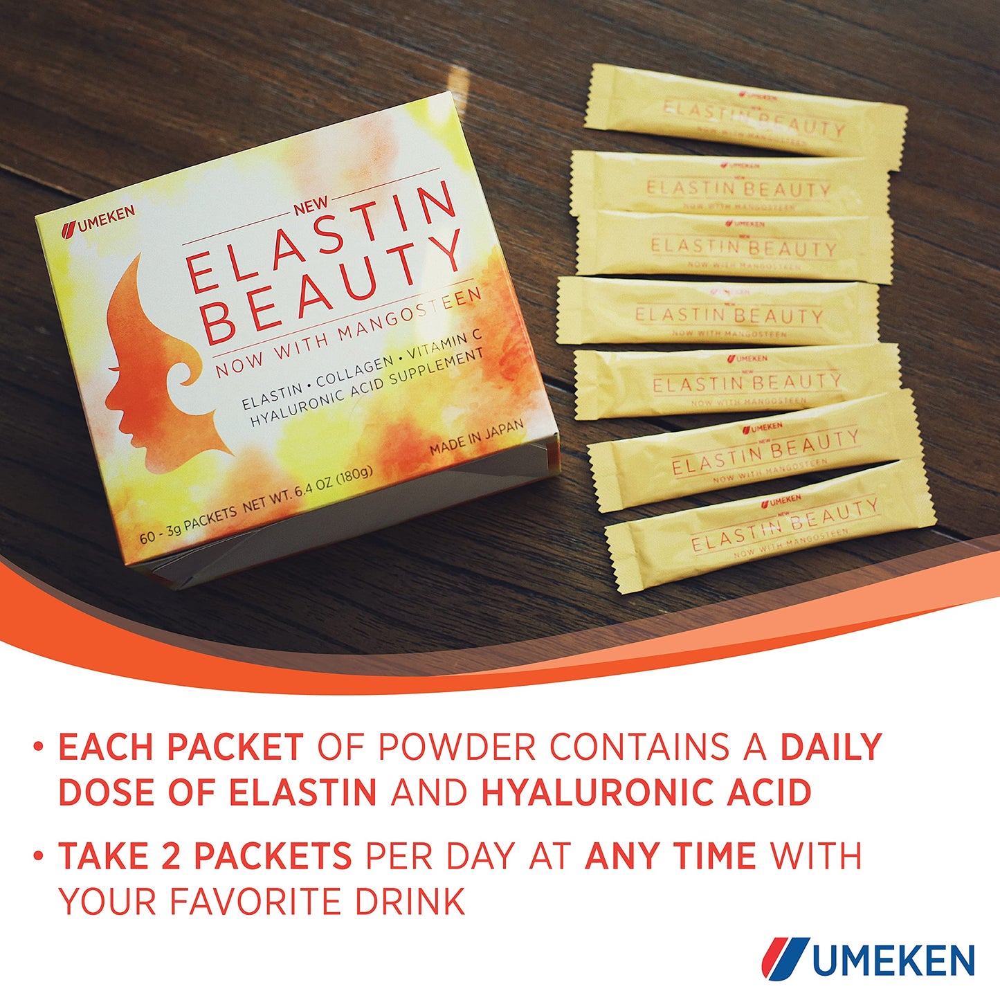 Umeken Elastin Beauty Powder Supplement with Collagen Peptides, Hyaluronic Acid, Vitamin C and Mangosteen Fruit, Women’s Health and Wellness, 1 Month Supply, 60 Packets Umeken buy supplements Au
