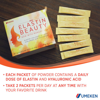 Umeken Elastin Beauty Powder Supplement with Collagen Peptides, Hyaluronic Acid, Vitamin C and Mangosteen Fruit, Women’s Health and Wellness, 1 Month Supply, 60 Packets Umeken buy supplements Au