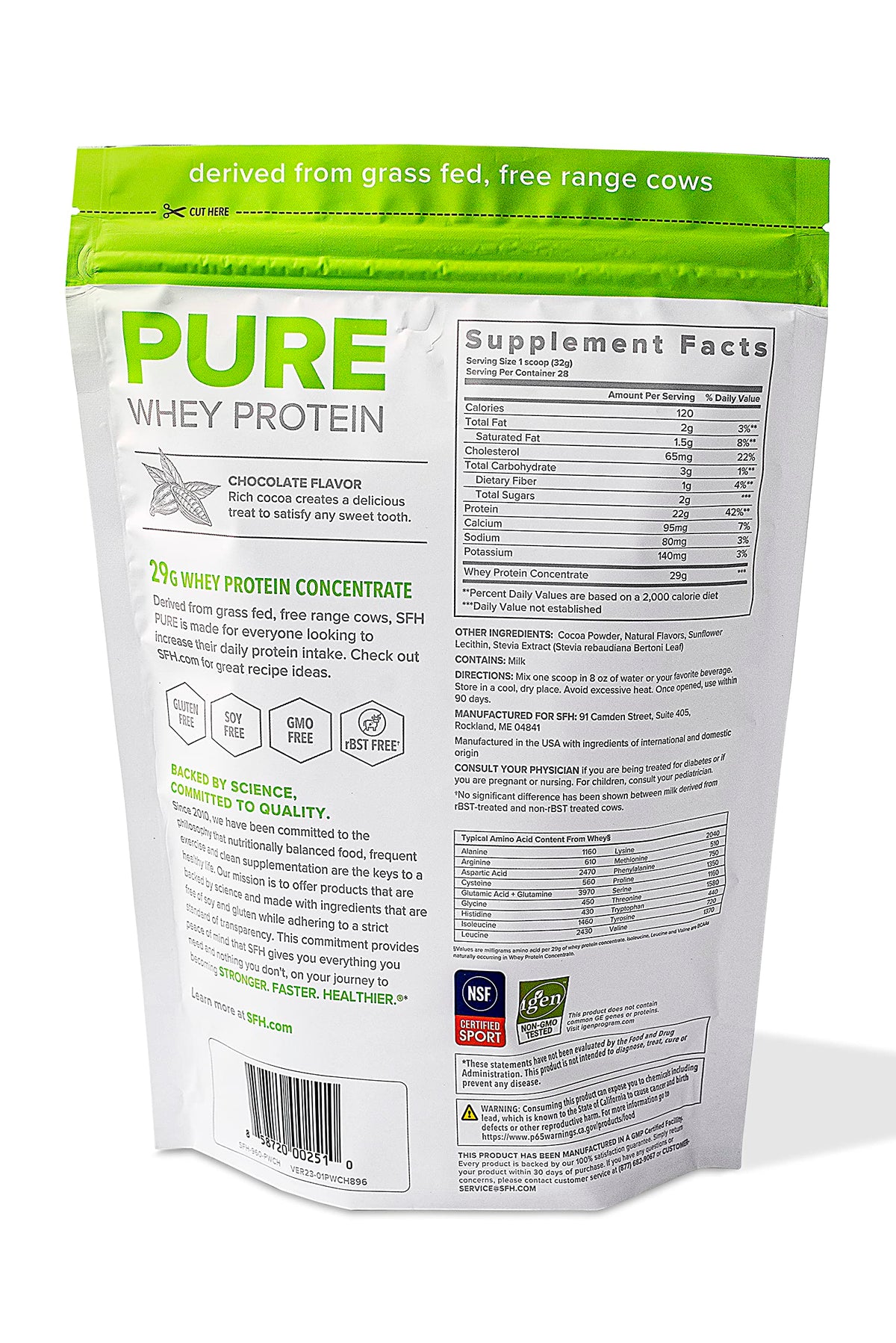 SFH Pure Whey Protein Powder (Chocolate) Best Tasting 100% Grass Fed Whey SFHBuy Supplements Australia