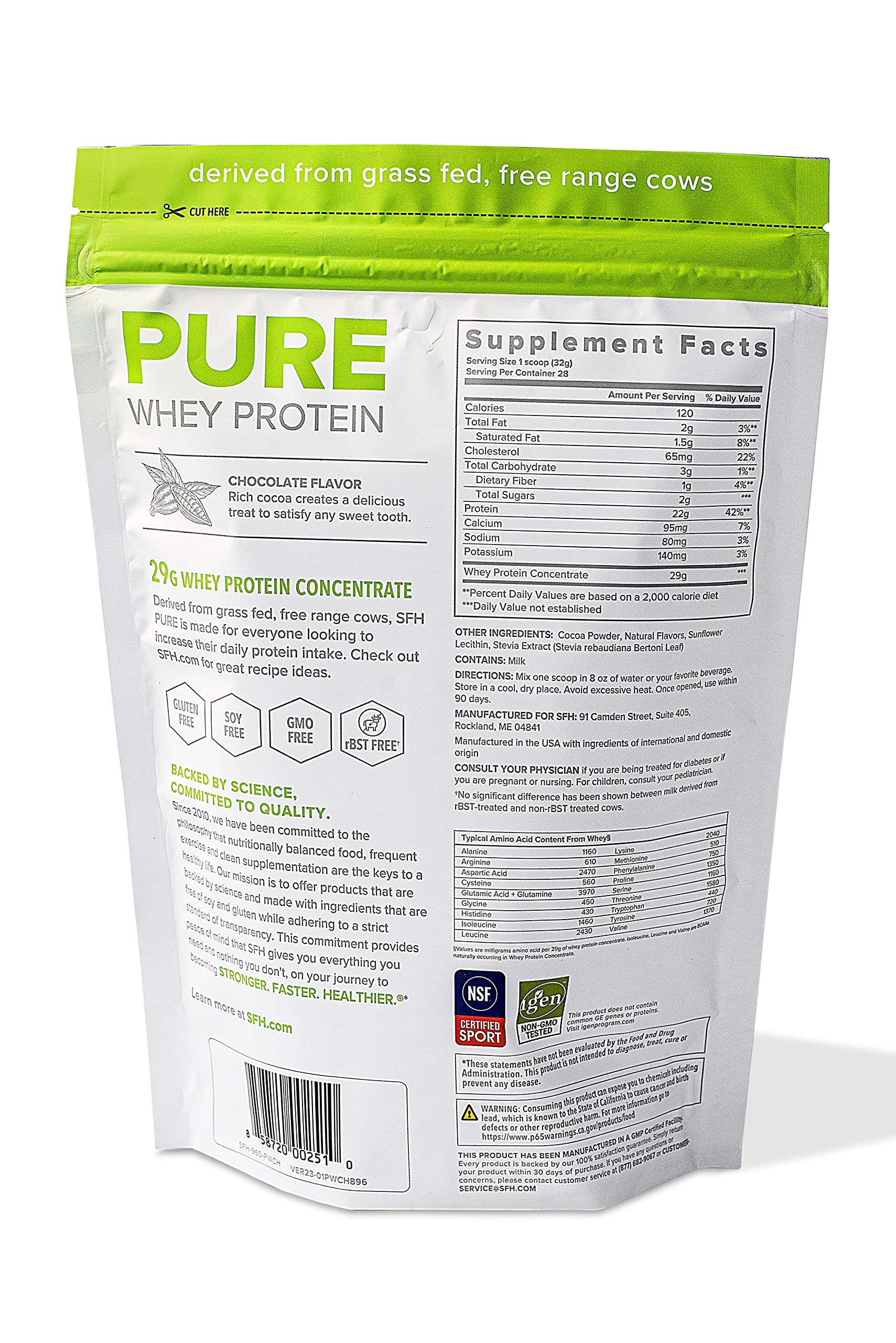 SFH Pure Whey Protein Powder (Chocolate) Best Tasting 100% Grass Fed Whey SFHBuy Supplements Australia
