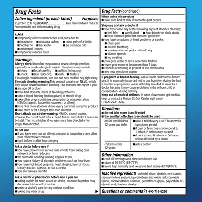 Amazon Basic Care Ibuprofen Tablets, 200 mg, Pain Reliever and Fever Reducer, For Headache, Muscular Aches, Arthritis, Backache, Menstrual Pain, 100 Count (Pack of 1) Amazon Basic CareBuy Supplements Australia