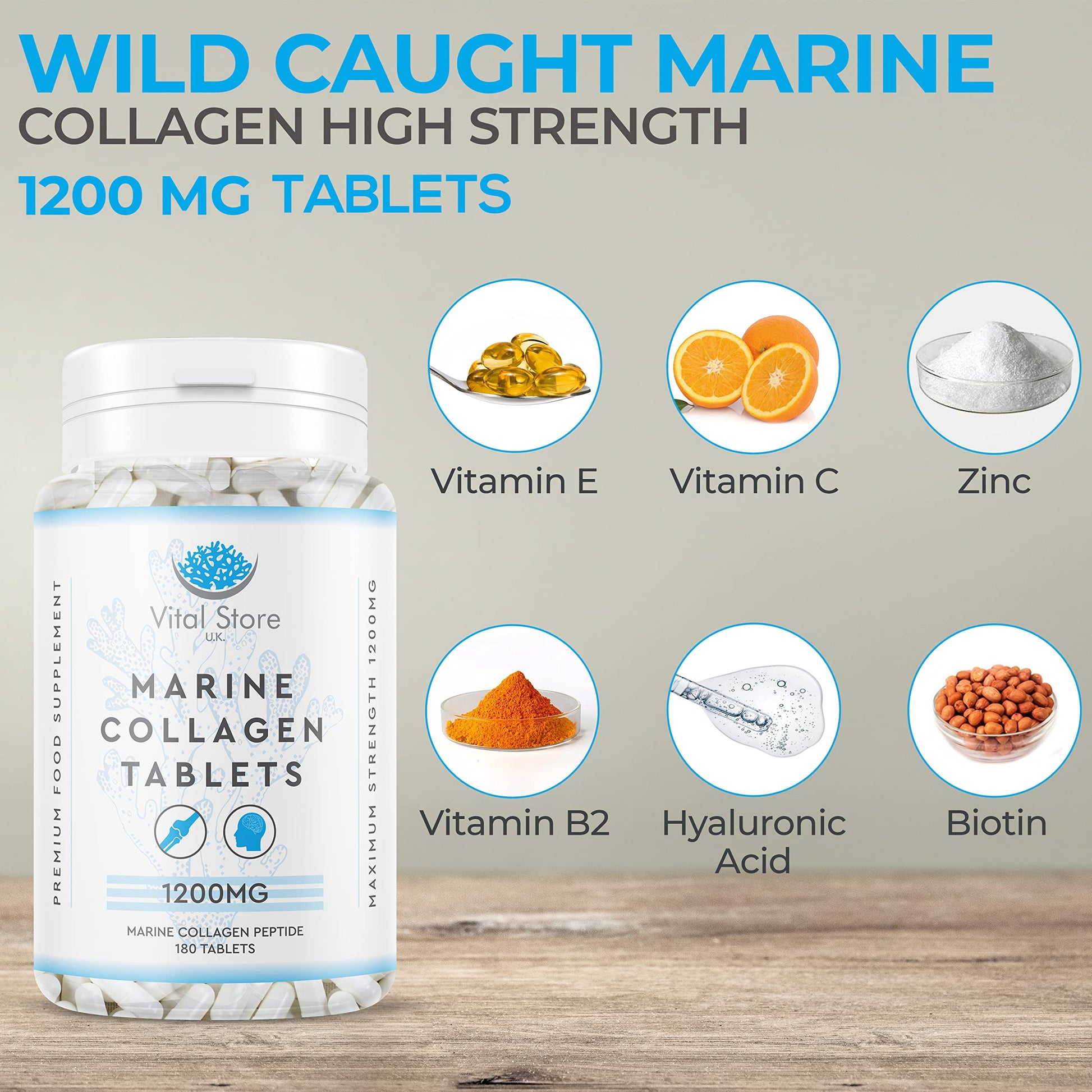 Marine Collagen Peptide Tablets 1200MG - 6 Month Supply - 180 High Strength Collagen Tablets My StoreBuy Supplements Australia