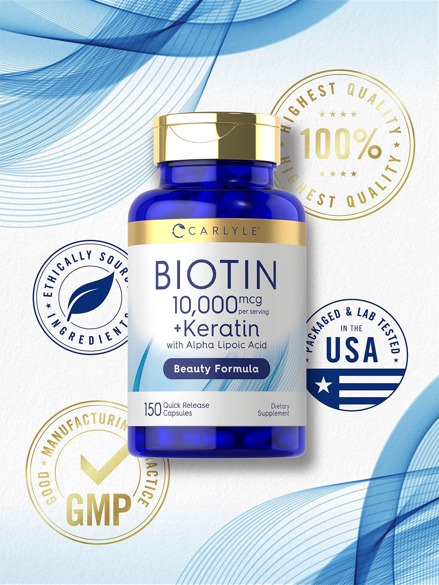 Carlyle Biotin 10000mcg | 150 Capsules | Beauty Formula with Keratin | Non-GMO, Gluten Free Supplement Carlyle buy supplements Au