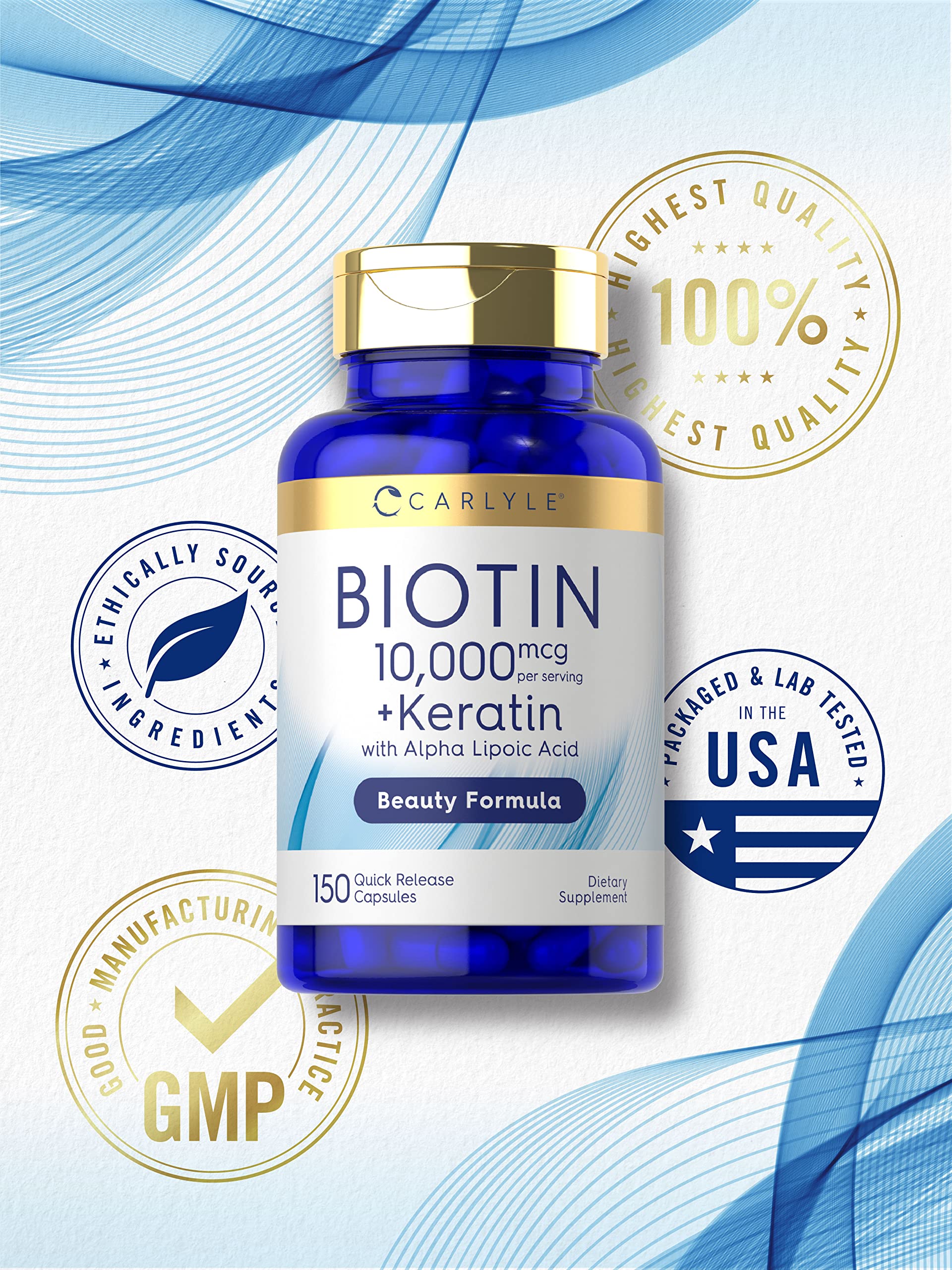 Carlyle Biotin 10000mcg | 150 Capsules | Beauty Formula with Keratin | Non-GMO, Gluten Free Supplement Carlyle buy supplements Au