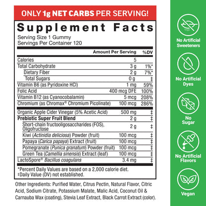 Force Factor ProbioSlim Apple Cider Vinegar Gummies, Keto ACV Gummies with LactoSpore Probiotics & Prebiotics to Support Digestion, Metabolism & Immune Health,