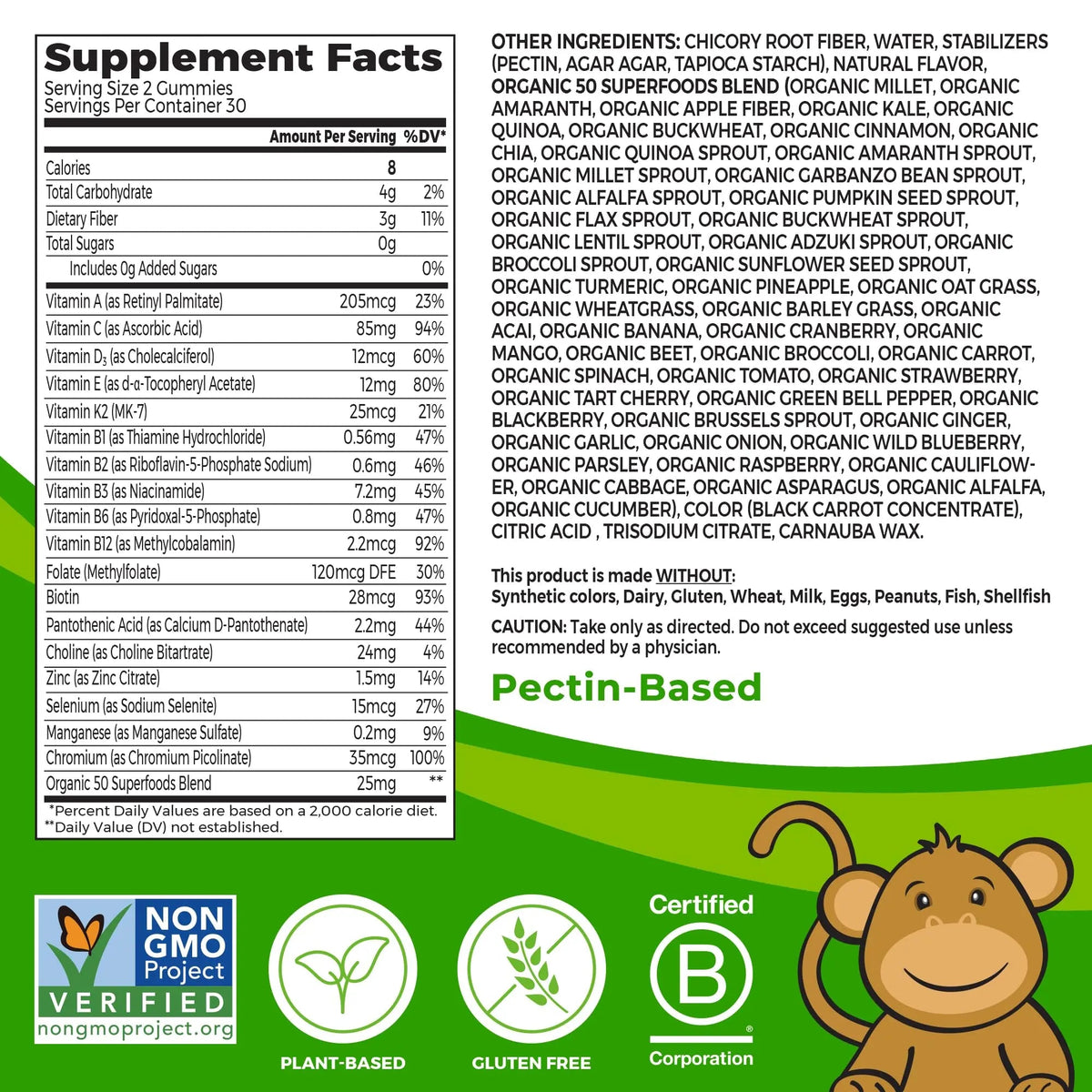 Orgain Kids Sugar Free Multivitamin Gummies, Vegan & Plant Based, 50 Superfoods, 15 Vitamins and Minerals, Immune Support and 3g of Fiber OrgainBuy Supplements Australia