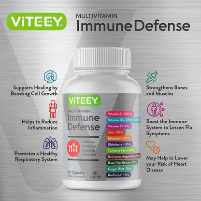 VITEEY 11 in 1 Immune Support Supplement - Immune Defense with Vitamin D3, B6, Echinacea, Turmeric, Rose-HIPS, Selenium Viteey
