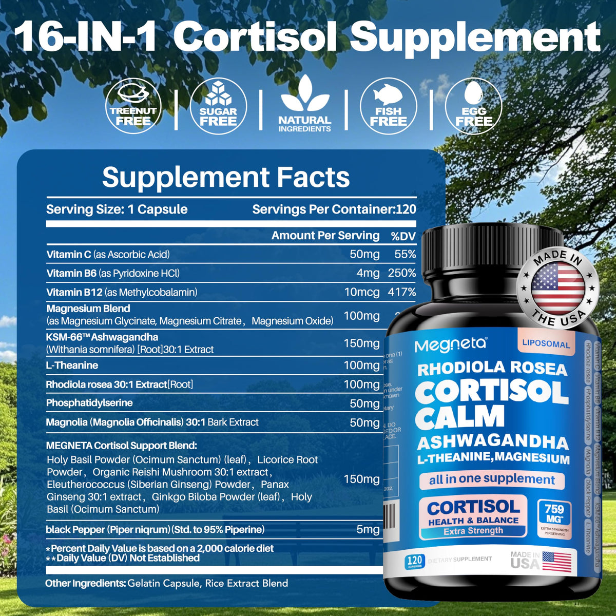 Cortisol Balance & Sleep Support for Women & Men – Natural Calm Formula with Magnesium, Ashwagandha & L-Theanine – Supports Restful Sleep, Relaxation, Focus & Healthy Cortisol Levels – 120 Capsules MEGNETABuy Supplements Australia
