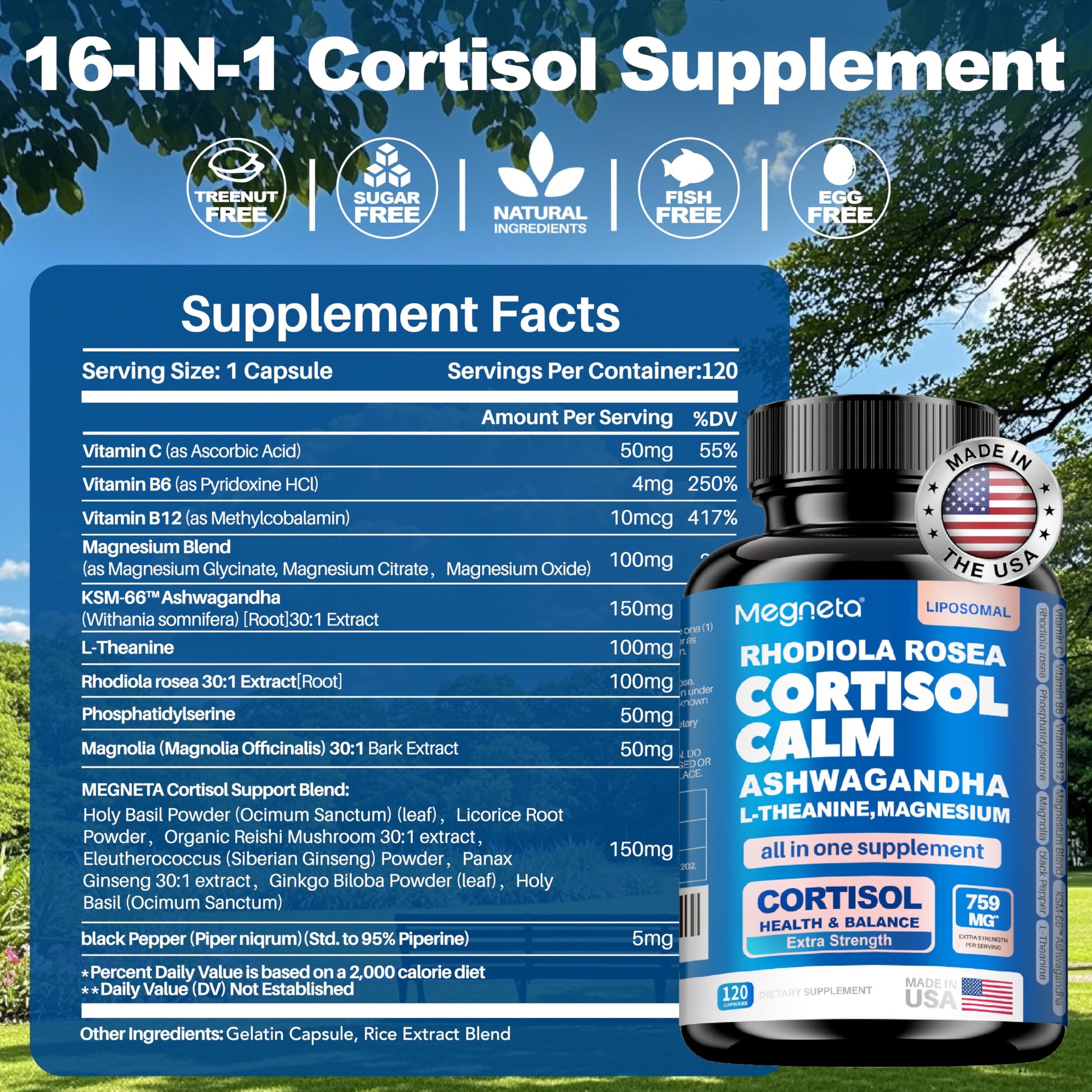Cortisol Balance & Sleep Support for Women & Men – Natural Calm Formula with Magnesium, Ashwagandha & L-Theanine – Supports Restful Sleep, Relaxation, Focus & Healthy Cortisol Levels – 120 Capsules MEGNETABuy Supplements Australia