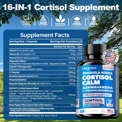 Cortisol Balance & Sleep Support for Women & Men – Natural Calm Formula with Magnesium, Ashwagandha & L-Theanine – Supports Restful Sleep, Relaxation, Focus & Healthy Cortisol Levels – 120 Capsules MEGNETABuy Supplements Australia