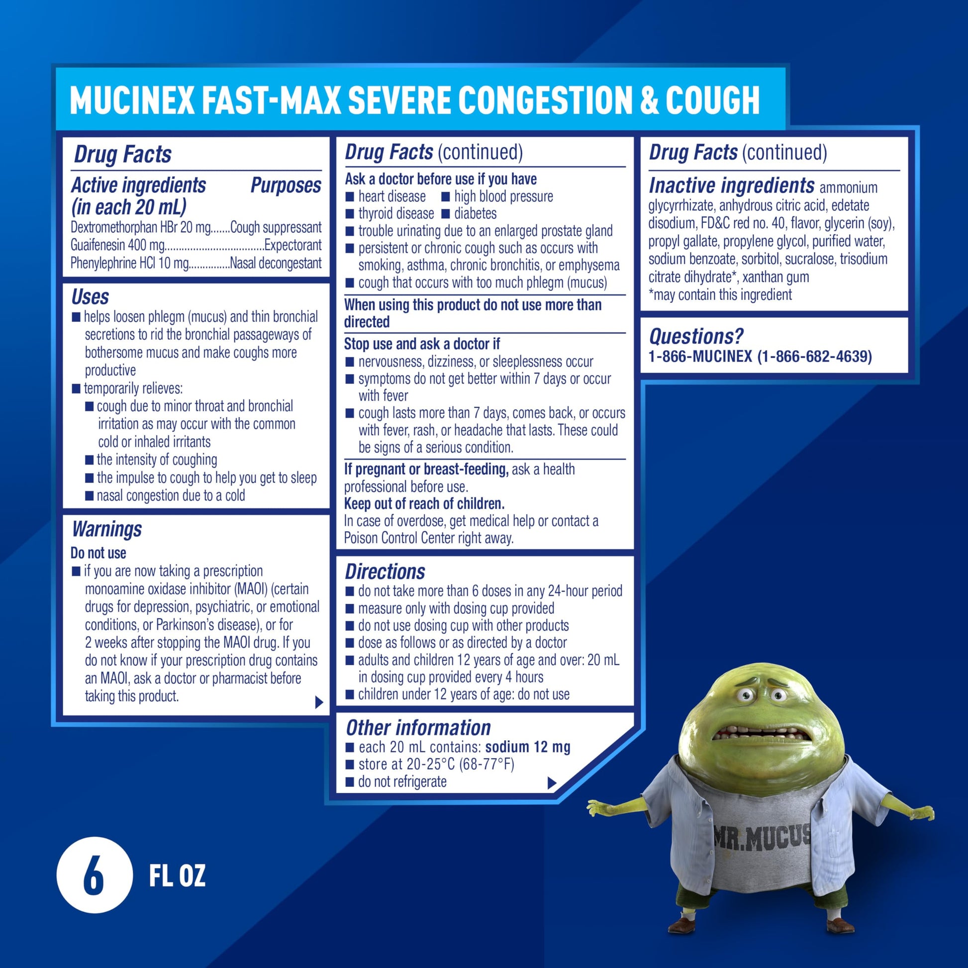 Mucinex Fast-Max Severe Congestion & Cough Medicine, Maximum Strength Symptom Relief, Over-The-Counter Medication, Cold Medicine, Cough Suppressant, Expectorant, Nasal Decongestant, 6 FL OZ Mucinex buy supplements Au