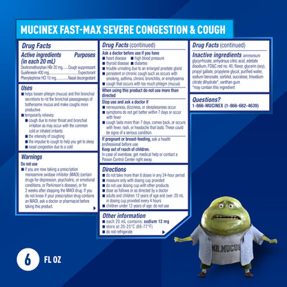 Mucinex Fast-Max Severe Congestion & Cough Medicine, Maximum Strength Symptom Relief, Over-The-Counter Medication, Cold Medicine, Cough Suppressant, Expectorant, Nasal Decongestant, 6 FL OZ Mucinex buy supplements Au