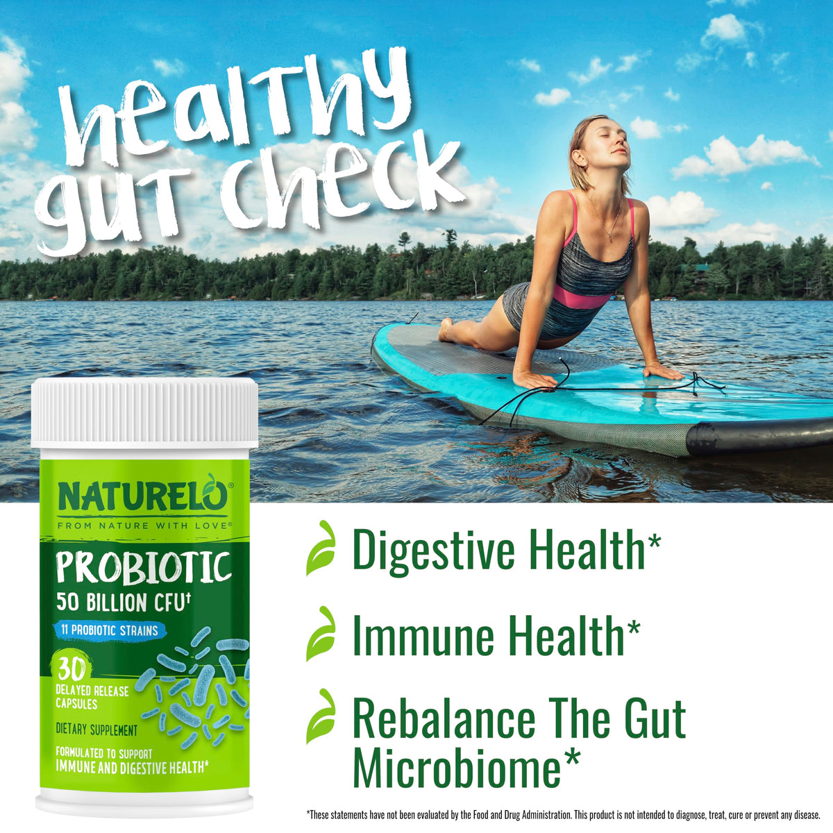 NATURELO Probiotics for Digestive Health, 50 Billion CFU, 30 Vegetarian Capsules, 11 Strains, Daily Use Supplement, Delayed Release, No-Fridge, Helps Boost Immune System,