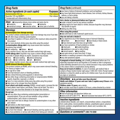 Amazon Basic Care Dual Action Acetaminophen 250 mg and Ibuprofen (NSAID) 125 mg Tablets, Pain Reliever for Headache, Backache, Menstrual Pain, Arthritis Pain Relief, 216 Count Amazon Basic CareBuy Supplements Australia