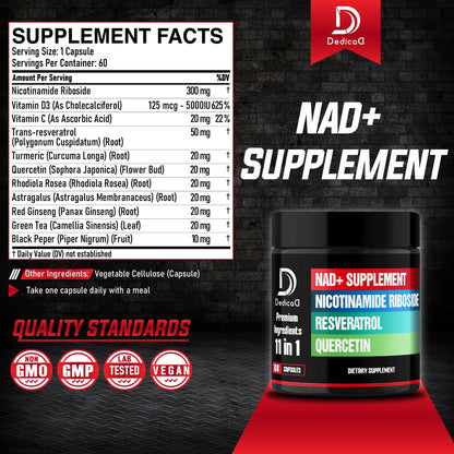 DEDICAD 11in1 NAD Supplement with Nicotinamide Riboside, Quercetin, Resveratrol and 8 More - 2 Month Supply DEDICADBuy Supplements Australia