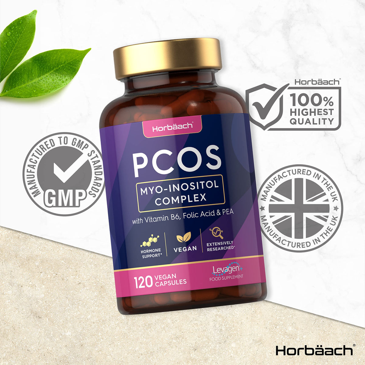 Inositol Supplement for PCOS | 120 Vegan Capsules | Myo-Inositol Complex with Folic Acid HorbäachBuy Supplements Australia