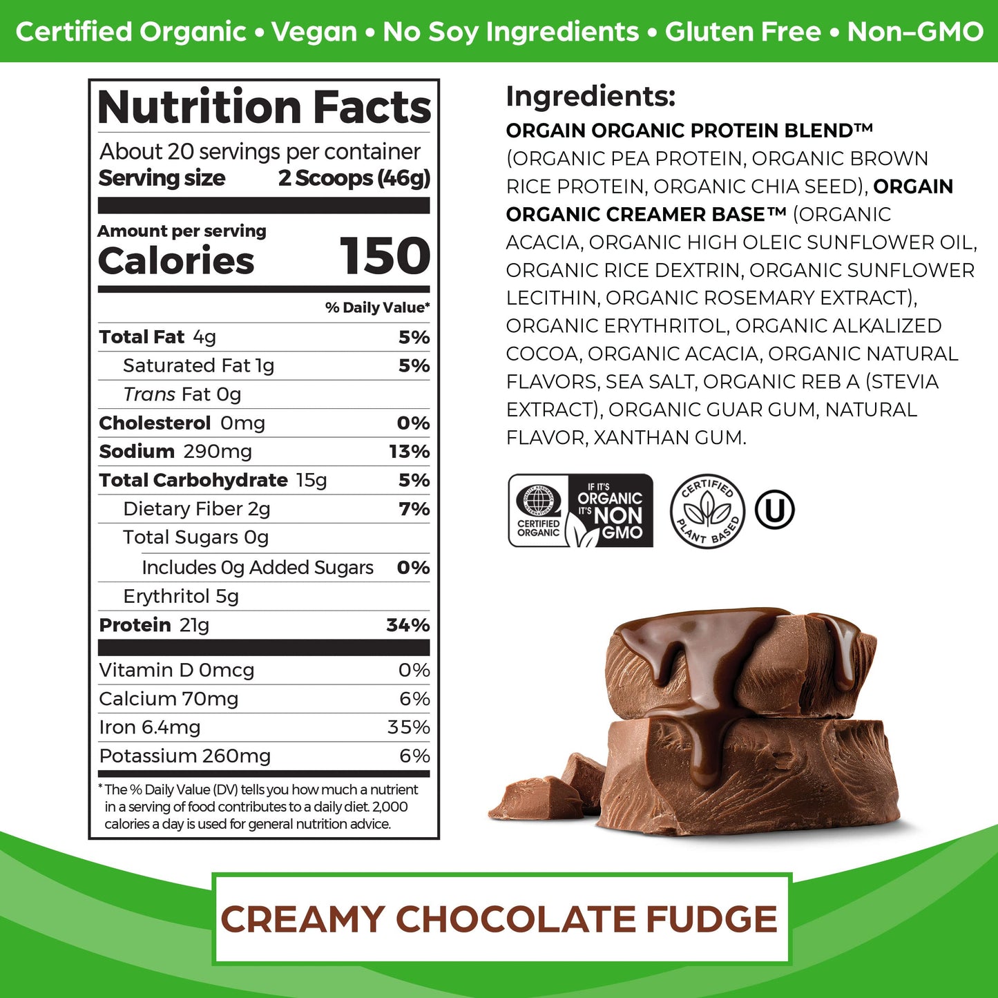 Orgain Organic Vegan Protein Powder, Creamy Chocolate Fudge - 21g Plant Based Protein OrgainBuy Supplements Australia