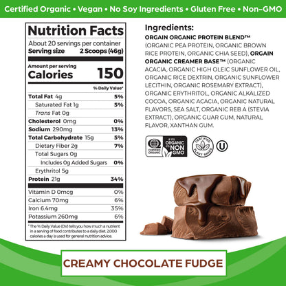 Orgain Organic Vegan Protein Powder, Creamy Chocolate Fudge - 21g Plant Based Protein OrgainBuy Supplements Australia