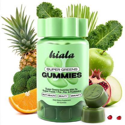 Kiala Nutrition Super Greens Gummies with 11x Organic Greens, Pre, Post & Probiotics, Antioxidants, Multivitamin, Fiber Supplement Supports Gut Health & Digestion, Dairy Free, Vegetarian, 60 Count Kiala NutritionBuy Supplements Australia
